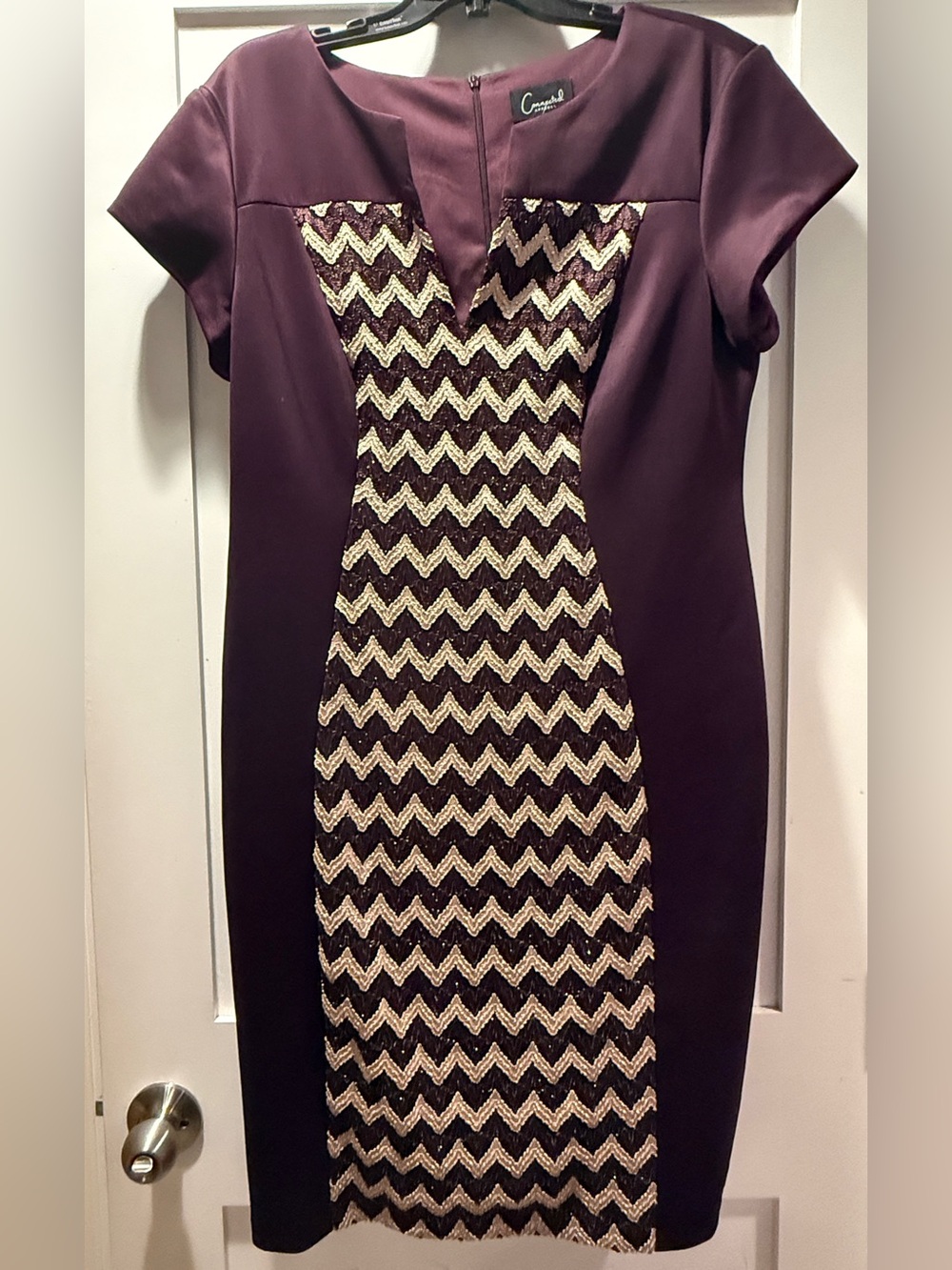 connected apparel Plum Midi Dress with Gold Chevron Front